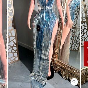 Stunning Metallic Silver Evening Gown